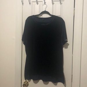 Lane Bryant velour T-shirt short sleeves with a vent slit on the side.